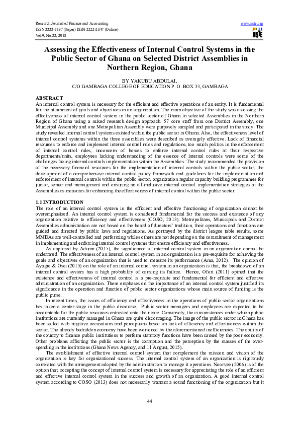 (PDF) Assessing the Effectiveness of Internal Control Systems in the ...