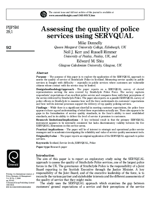 (PDF) Assessing the quality of police services using SERVQUAL