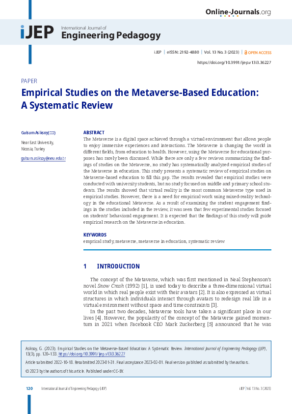 (PDF) Empirical Studies on the Metaverse-Based Education: A Systematic ...