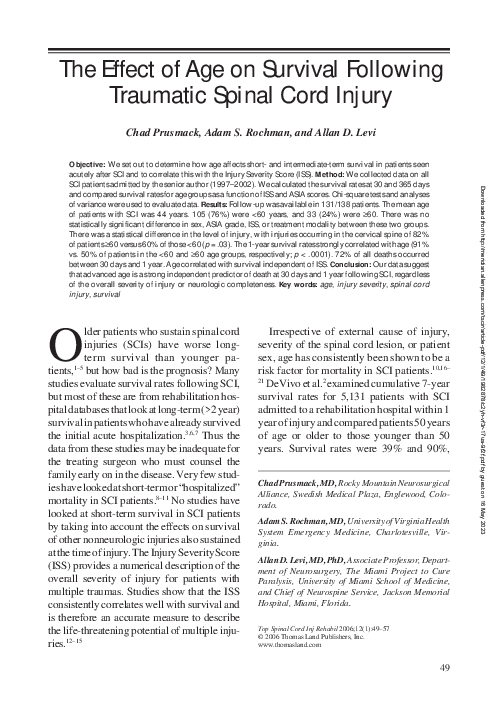 (PDF) The Effect of Age on Survival Following Traumatic Spinal Cord Injury