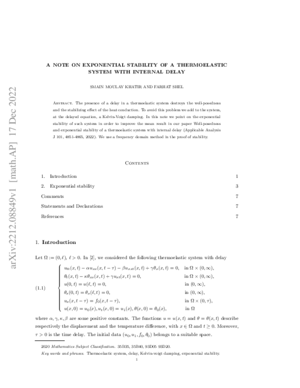 (PDF) A note on exponential stability of a thermoelastic system with ...