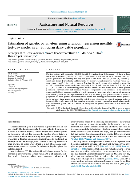 (PDF) Estimation of Genetic Parameters using a Random Regression ...
