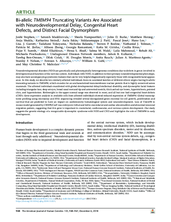 (PDF) Bi-allelic TMEM94 Truncating Variants Are Associated with ...