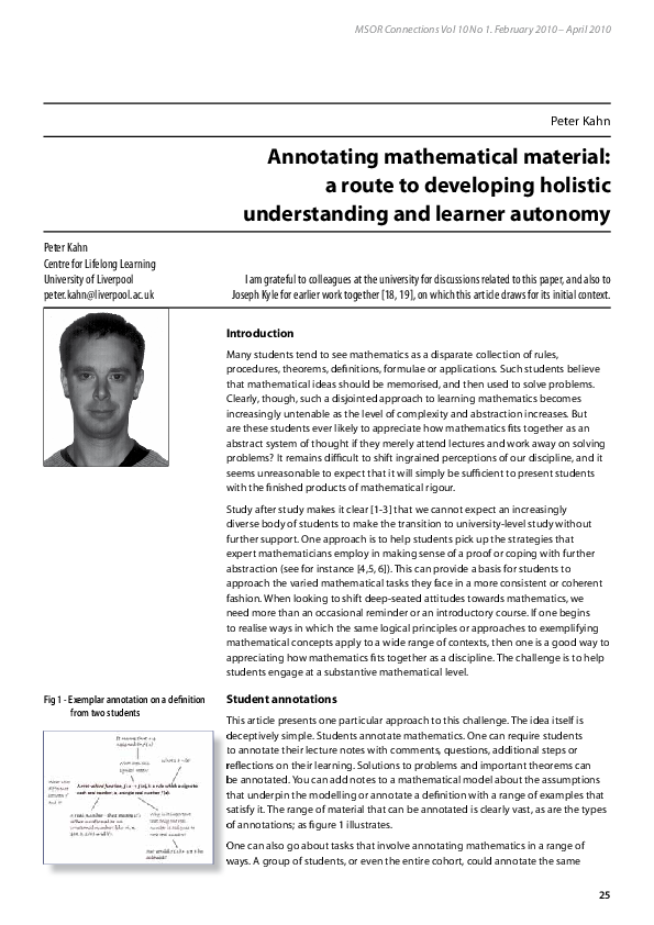 (PDF) Annotating mathematical material: a route to developing holistic ...