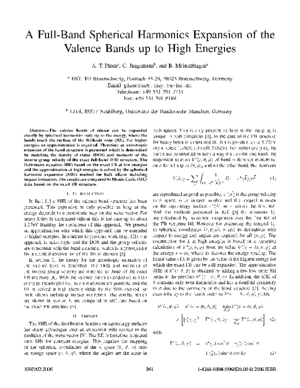 A Full-Band Spherical Harmonics Expansion of the Valence Bands up to High Energies