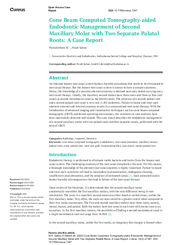 (PDF) Cone Beam Computed Tomography-aided Endodontic Management of ...