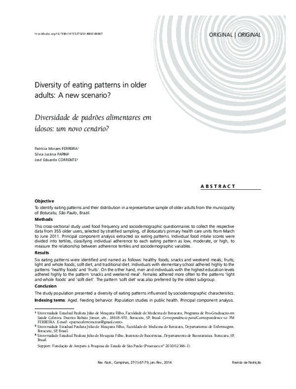 (PDF) Diversity of eating patterns in older adults: A new scenario?