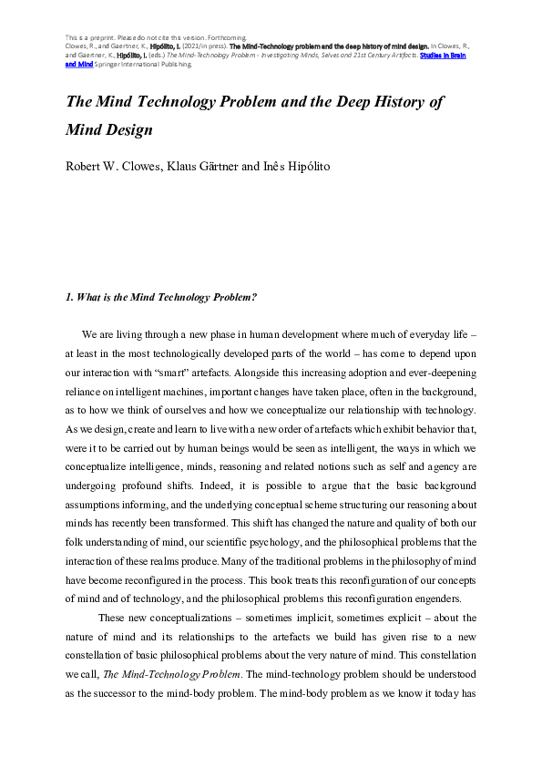 (PDF) The Mind Technology Problem and the Deep History of Mind Design