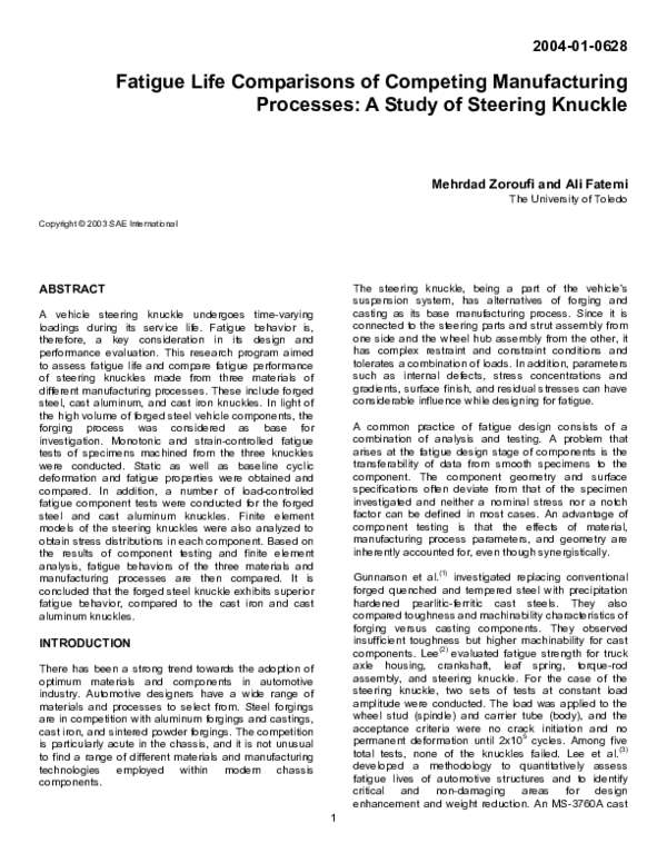 (PDF) Fatigue Life Comparisons of Competing Manufacturing Processes A