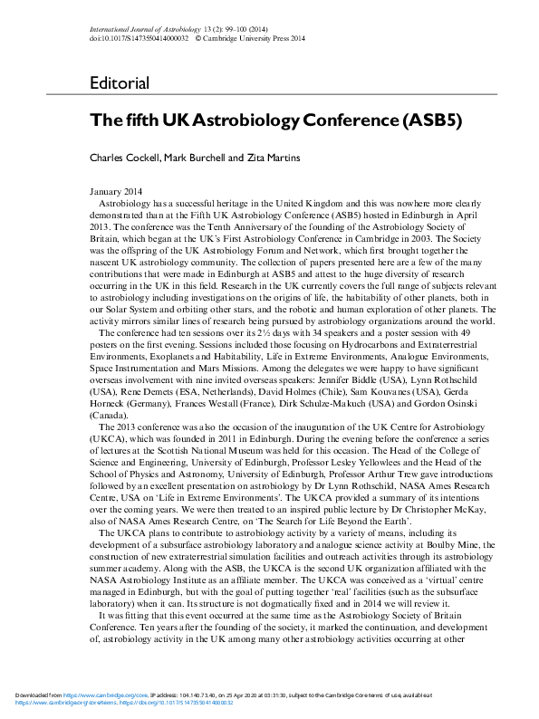 (PDF) The fifth UK Astrobiology Conference (ASB5)