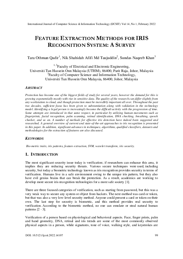 (PDF) Feature Extraction Methods for IRIS Recognition System: A Survey