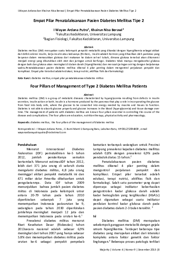 (PDF) Four Pillars of Management of Type 2 Diabetes Mellitus Patients