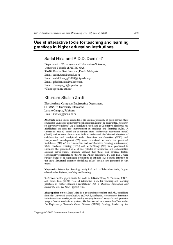 (PDF) Use of Interactive Tools for Teaching and Learning Practices in ...