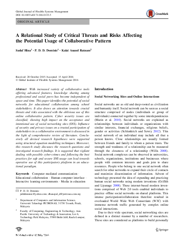 (PDF) A Relational Study of Critical Threats and Risks Affecting the ...