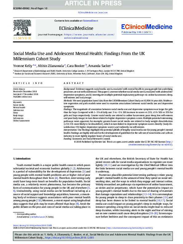 (PDF) Social Media Use and Adolescent Mental Health: Findings From the ...