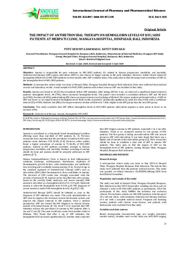 (PDF) The the Impact of Antiretroviral Therapy on Hemoglobin Levels of ...
