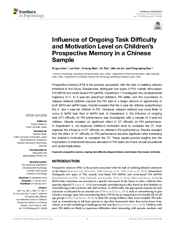(PDF) Influence of Ongoing Task Difficulty and Motivation Level on ...