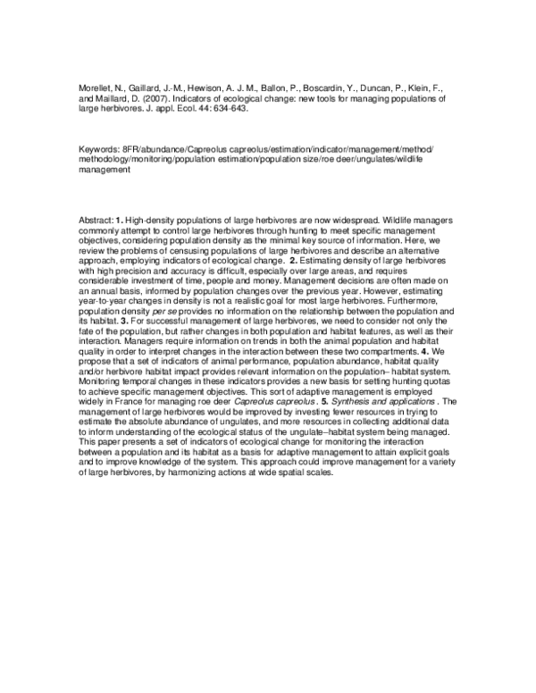 (PDF) Indicators of ecological change: new tools for managing ...