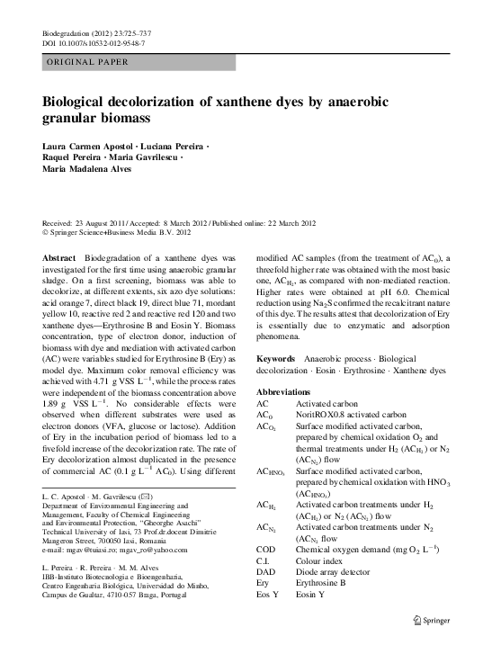 (PDF) Biological decolorization of xanthene dyes by anaerobic granular