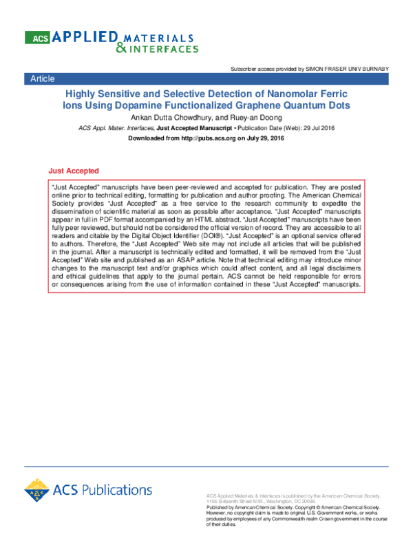 (PDF) Highly Sensitive and Selective Detection of Nanomolar Ferric Ions ...