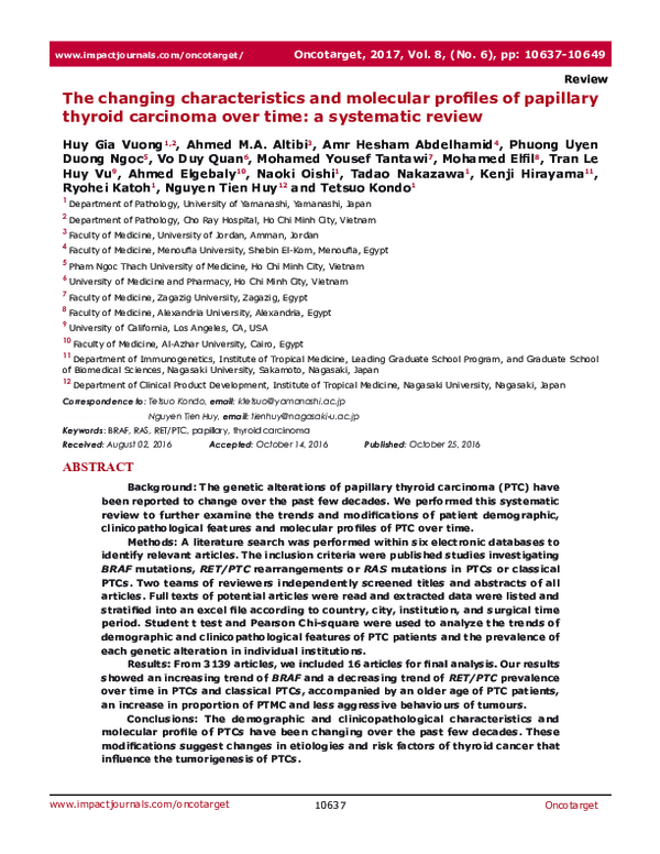 (PDF) The changing characteristics and molecular profiles of papillary ...