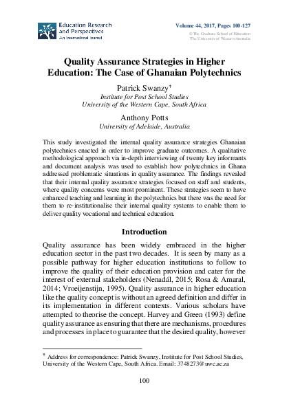 (PDF) Quality Assurance Strategies in Higher Education: The Case of ...