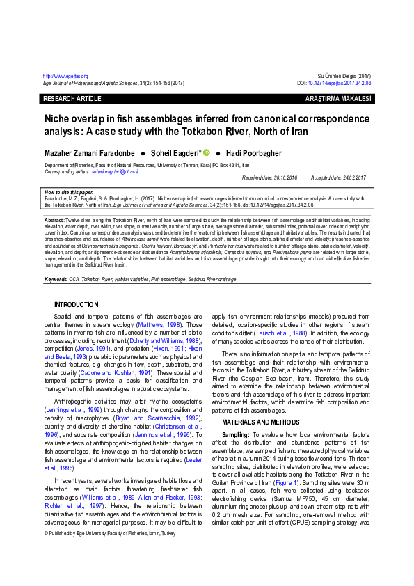 (PDF) Niche overlap in fish assemblages inferred from canonical ...