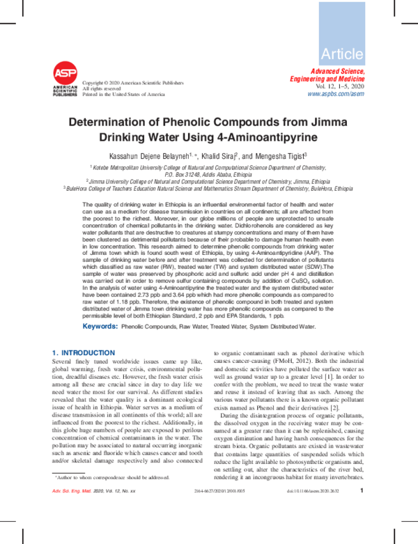 (PDF) Determination of Phenolic Compounds from Jimma Drinking Water ...