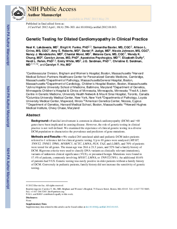 (PDF) Genetic Testing for Dilated Cardiomyopathy in Clinical Practice