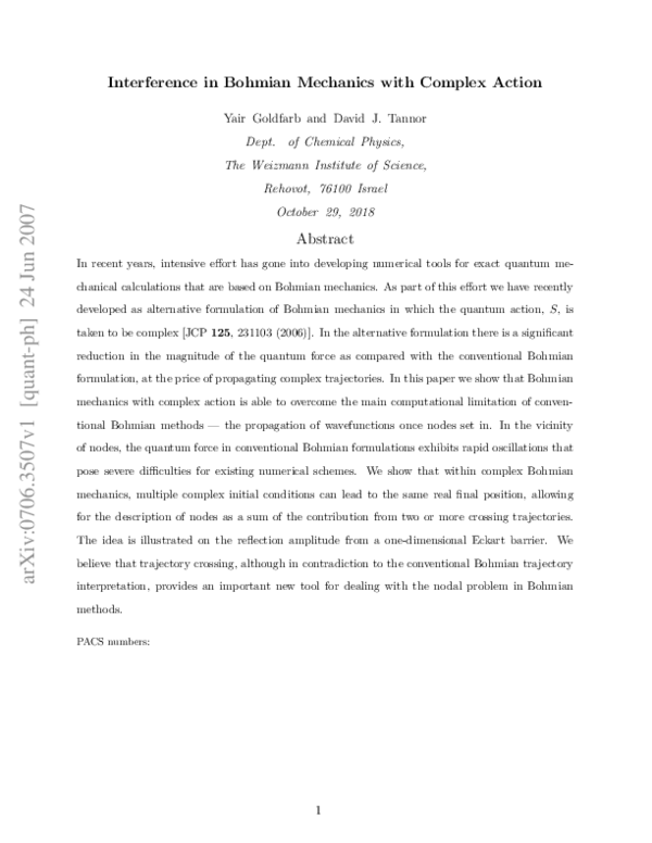 (PDF) Interference in Bohmian mechanics with complex action