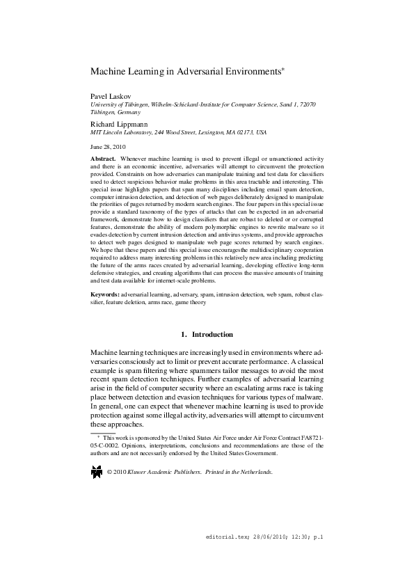 (PDF) Machine learning in adversarial environments