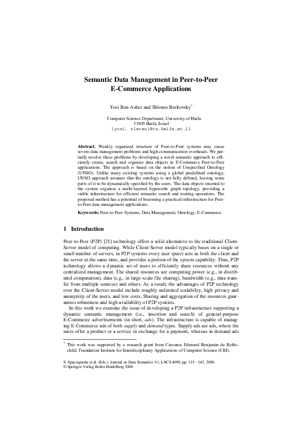 (PDF) Semantic Data Management in Peer-to-Peer E-Commerce Applications
