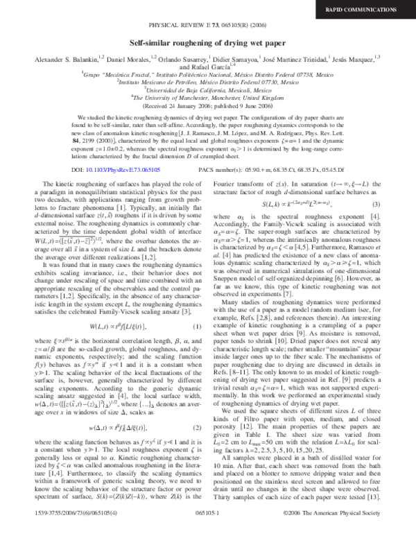(PDF) Selfsimilar roughening of drying wet paper Daniel Núñez