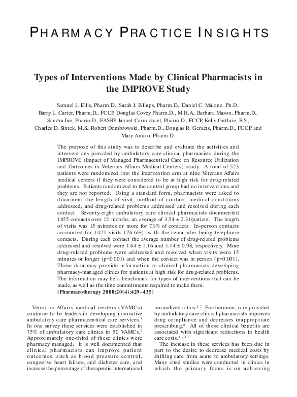 (PDF) Types of Interventions Made by Clinical Pharmacists in the ...