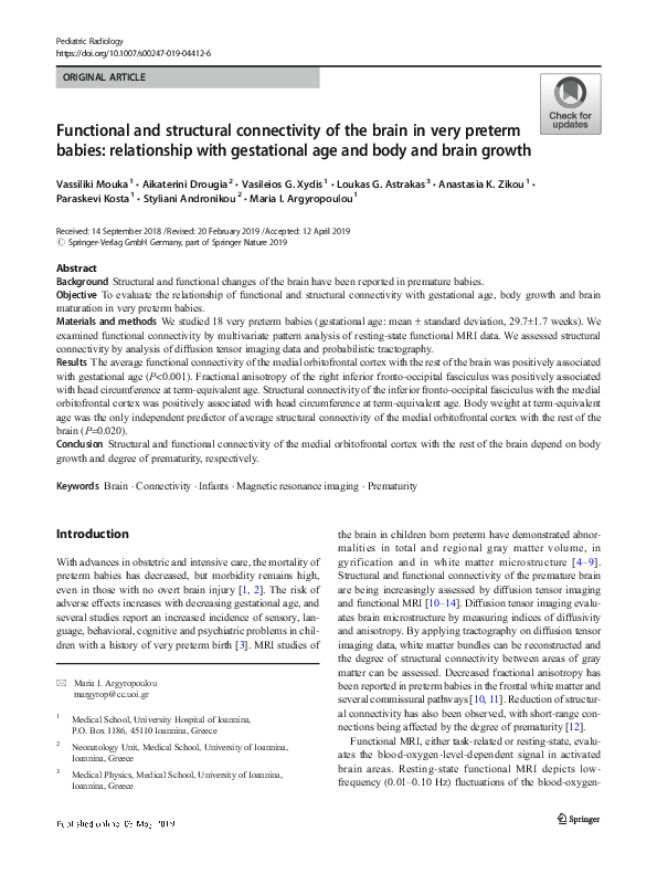 (PDF) Functional and structural connectivity of the brain in very ...