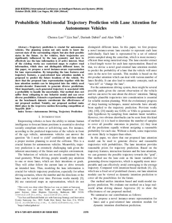 (PDF) Probabilistic Multi-modal Trajectory Prediction with Lane ...