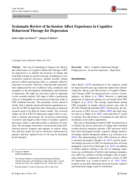 (PDF) Systematic Review of In-Session Affect Experience in Cognitive ...