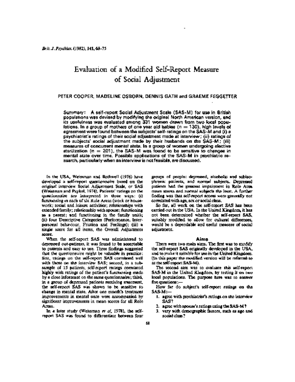 (PDF) Evaluation of a Modified SelfReport Measure of Social Adjustment