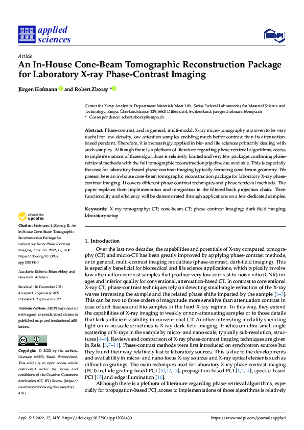 (PDF) An In-House Cone-Beam Tomographic Reconstruction Package for ...
