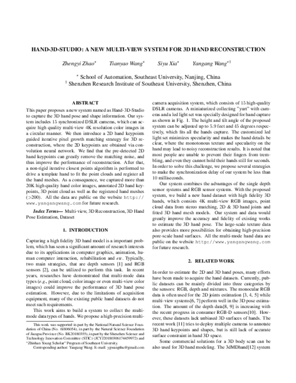 (PDF) Hand-3d-Studio: A New Multi-View System for 3d Hand Reconstruction