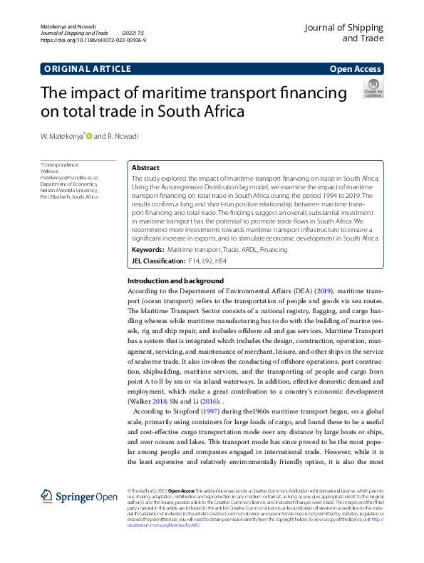 (PDF) The impact of maritime transport financing on total trade in ...