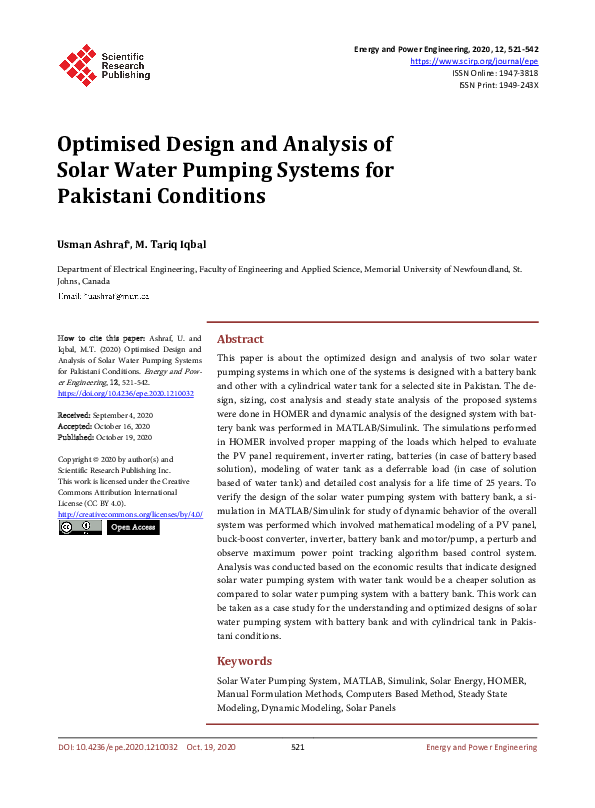 (PDF) Optimised Design and Analysis of Solar Water Pumping Systems for ...
