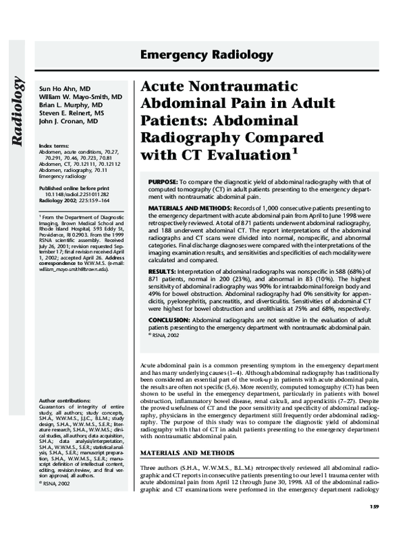 (PDF) Acute Nontraumatic Abdominal Pain in Adult Patients: Abdominal ...