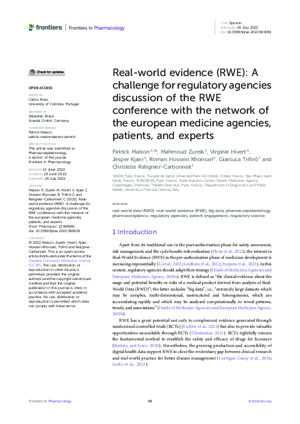 (PDF) Real-world evidence (RWE): A challenge for regulatory agencies ...