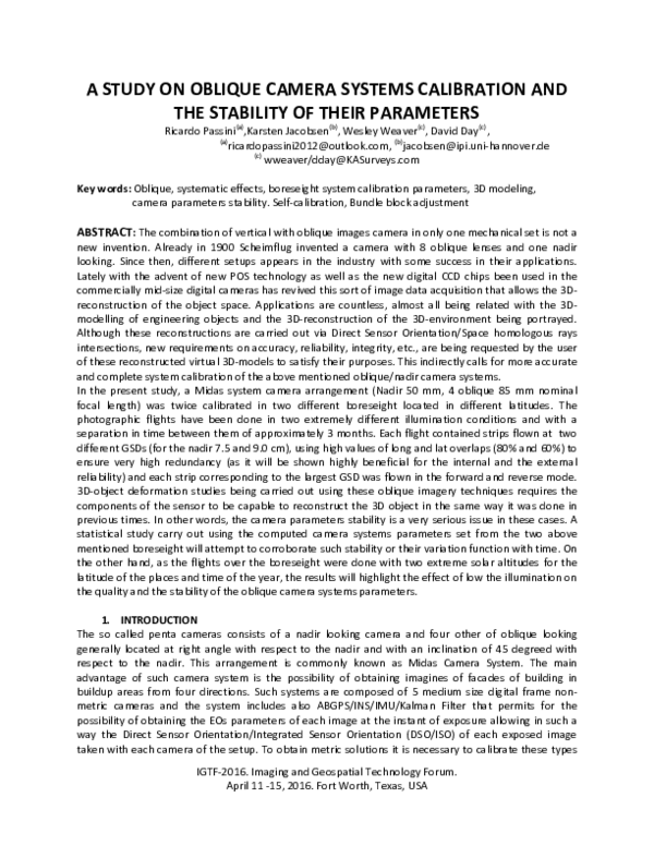 (PDF) A Study on Oblique Camera Systems Calibration and the Stability ...