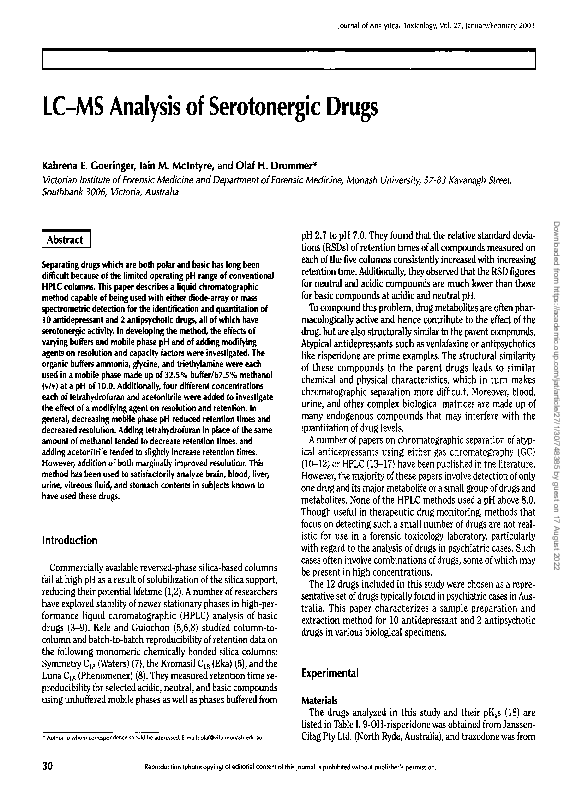 (PDF) LC-MS Analysis of Serotonergic Drugs