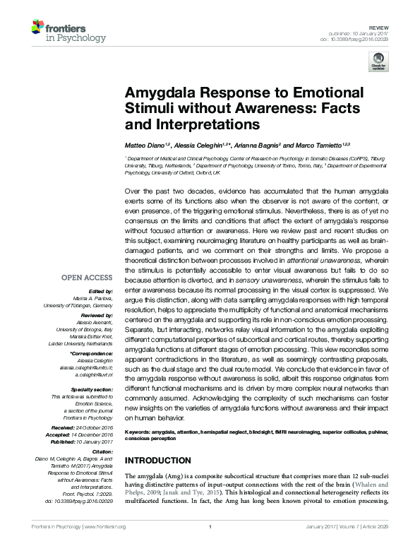 (PDF) Amygdala Response to Emotional Stimuli without Awareness: Facts ...
