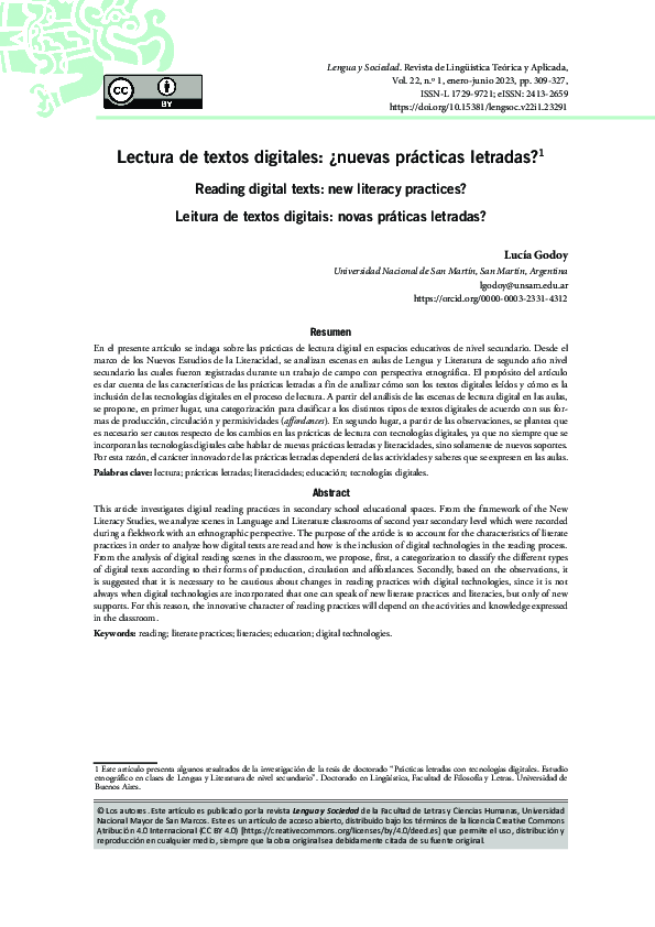 (PDF) Lectura de textos digitales: ¿nuevas prácticas letradas?