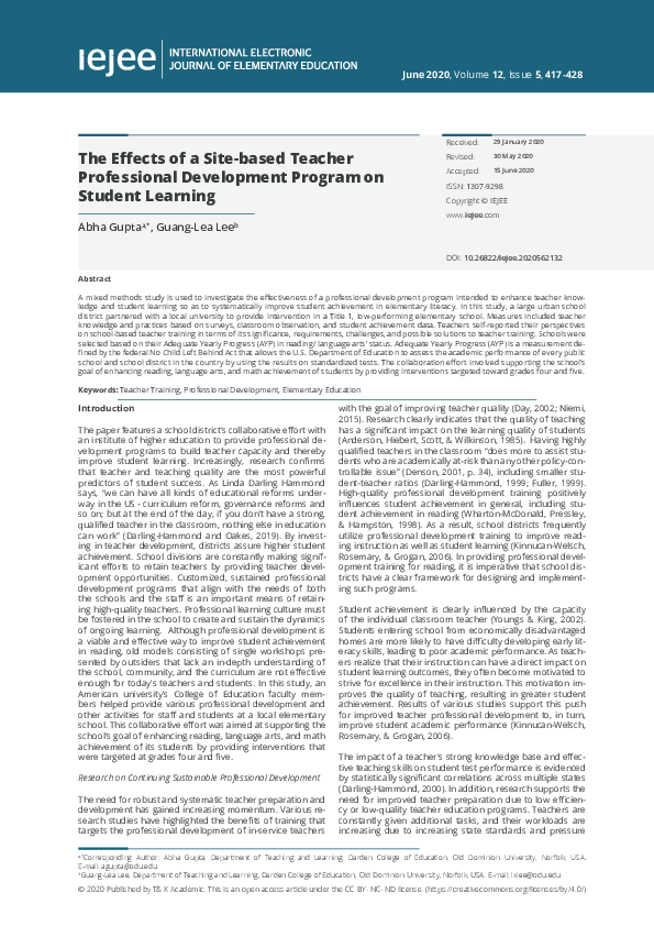 (PDF) The Effects of a Site-based Teacher Professional Development ...