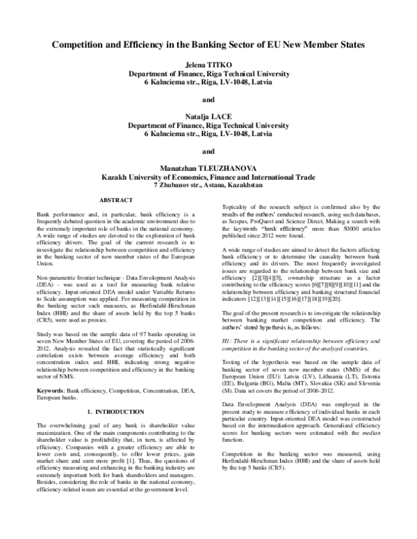 (PDF) Competition and Efficiency in the Banking Sector of EU New Member ...